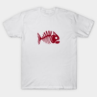 Piranha skeleton.Minimalist design of a fish skull and bones T-Shirt